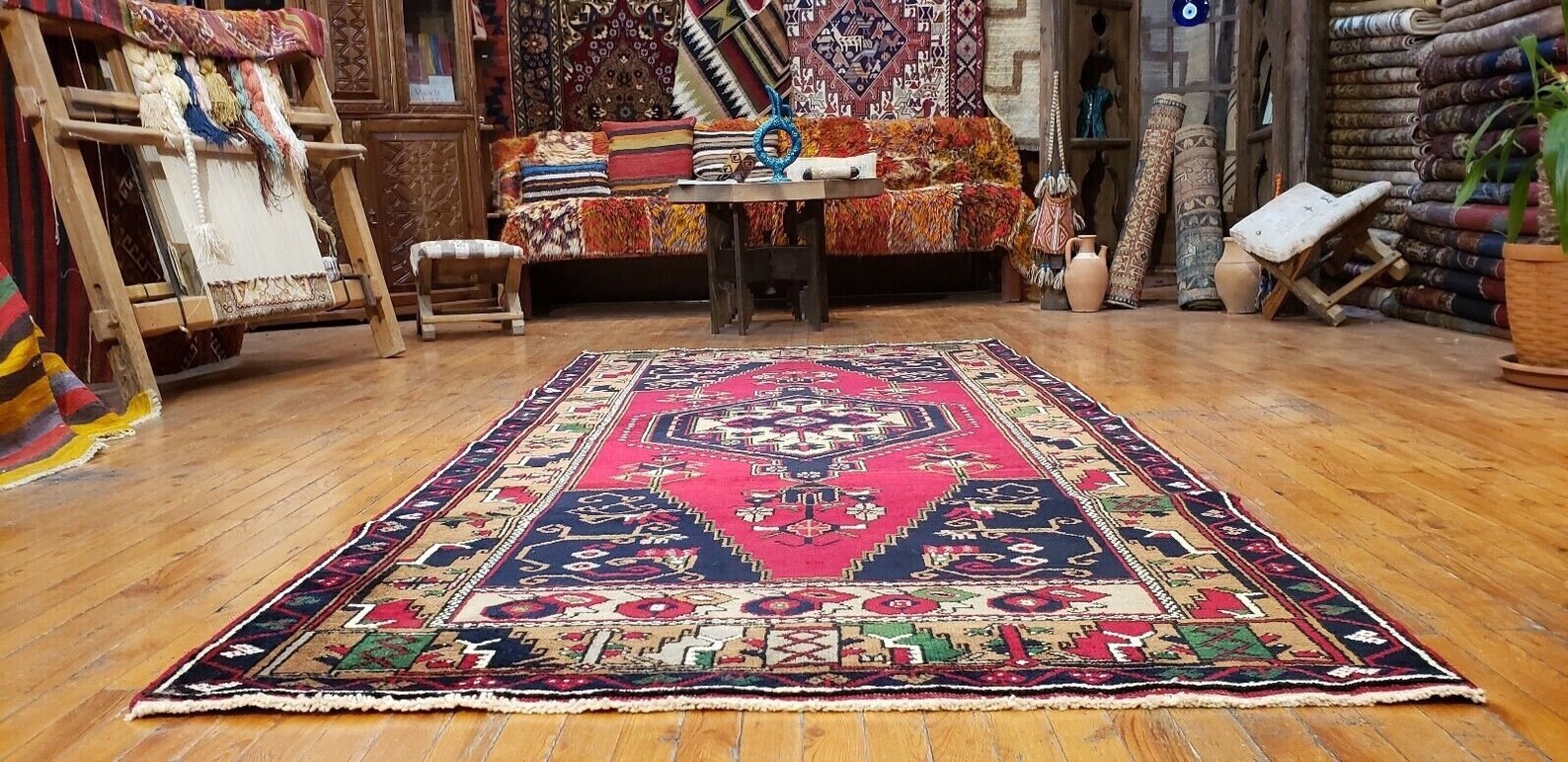 Antique Cr1930-1939s Multi-Colored Wool Pile Tribal Rug 4'x8'3" gallery