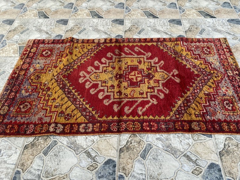 Handmade Turkish Vintage Rug | 1970s Wool Tribal Farmhouse Antique Small Carpet gallery