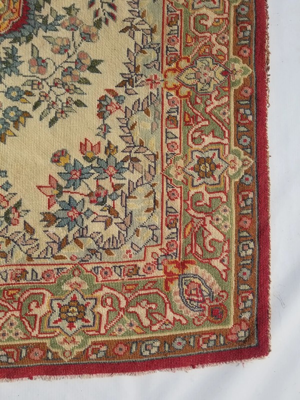Vintage French Needle Point Handmade Floral Multicolor Wool Rug Carpet 143x92cm gallery