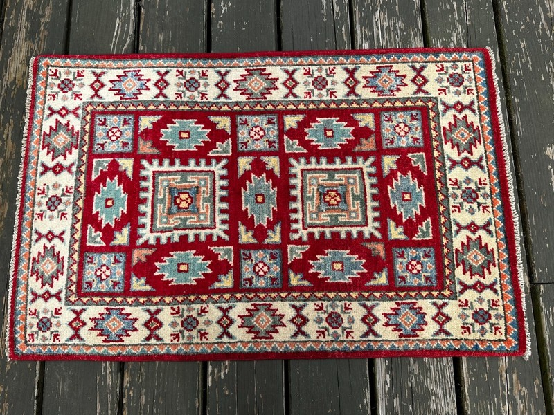 New Handmade Colorful Afghan Kazakh Accent Rug, 2'x3' gallery