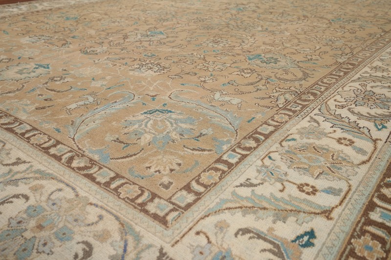 Vintage Muted Traditional Handmade Floral Tebriz Living Room Area Rug 9x12 gallery