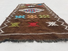 Fine Vintage Traditional Hand Made Moroccan Wool Brown Kilim 103x52cm
