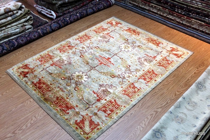 _HAND_MADE_RUG_OUSHAK_DESIGN_6' x 9' KNOTTED USHAK Design Peach VEGETABLE DYED gallery