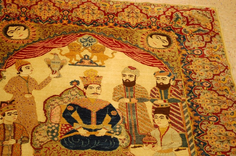 NATURAL WOOL RARE pictural DESIGN HandWoven Oriental Rug,IN size OF 4'8" × 5'10" gallery