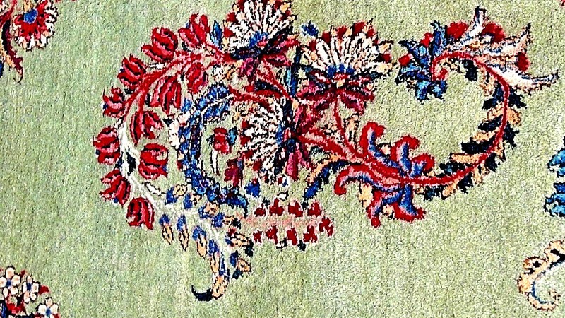 SEMI ANTIQUE KIRMAN ORIENTAL RUG 9'9" x 14'6" GREEN FIELD W/ FLORAL BORD gallery