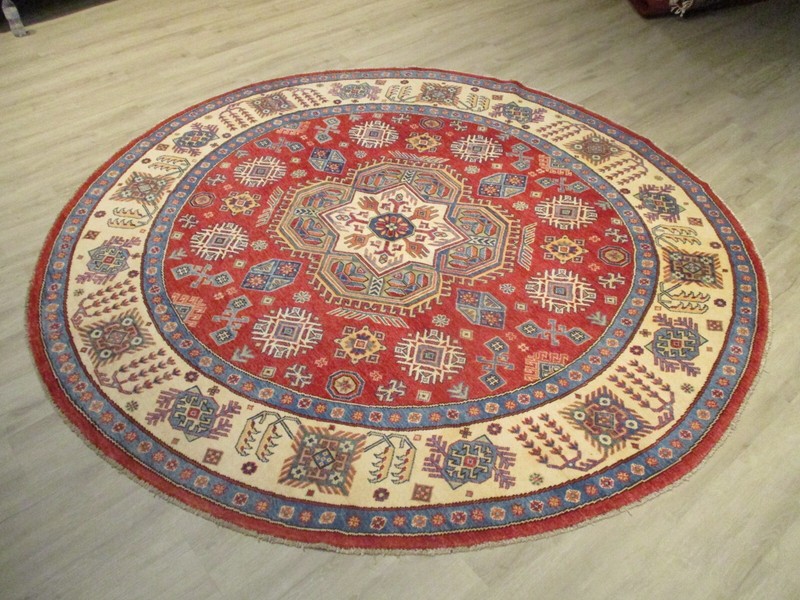 8' ROUND Afghan-Refugee Tribal Vegetable-Dye HANDMADE-KNOTTED WOOL RUG 586020 gallery