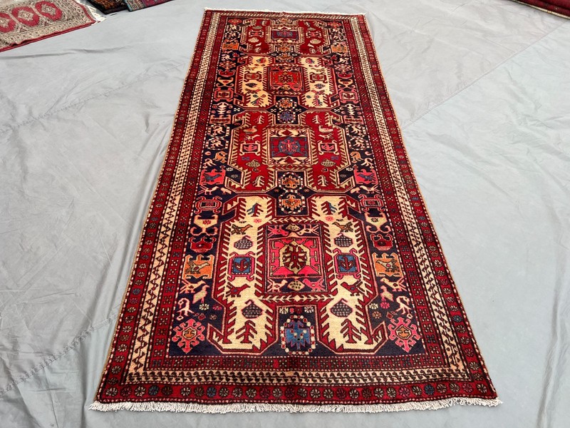 4.3x10.1 ft Vintage Afghan Hand Knotted Persian Style Wide Runner Rug, Entry Rug gallery