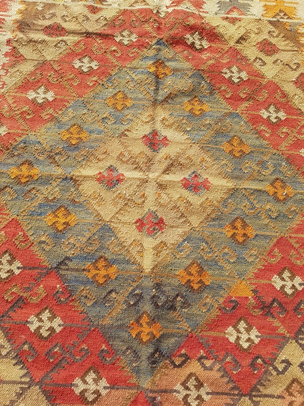Distressed Vintage Handmade Traditional Yellow Kilim Floor Rug Carpet 264x161cm gallery