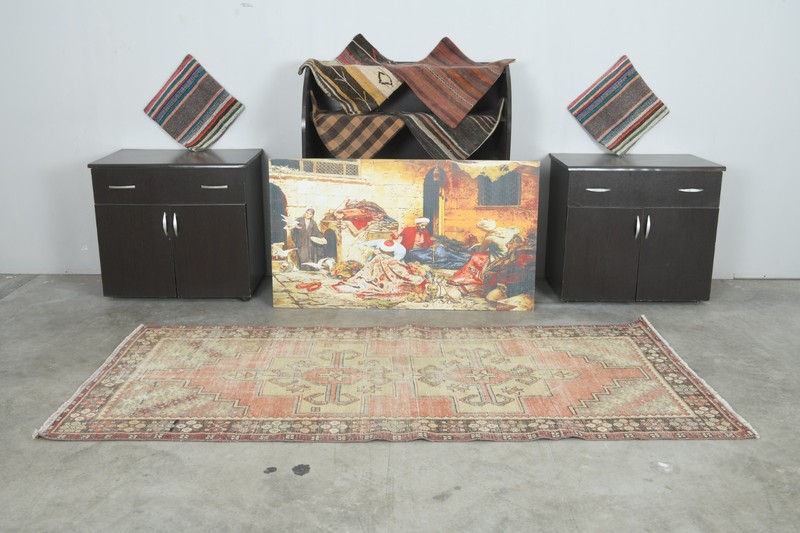 4x8 Turkish Area Rug Hand-Knotted Vintage Neutral Wool Rug Oushak Carpet,842 gallery