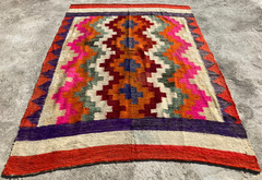 Vintage Handmade Turkish Anatolian Geometric Wool Kilim Rug 221×156 cm