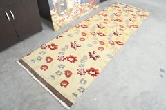 Turkish Rug Runner Hand-Knotted Carpet Vintage Runner Oushak Rug 3×9 ft,1219