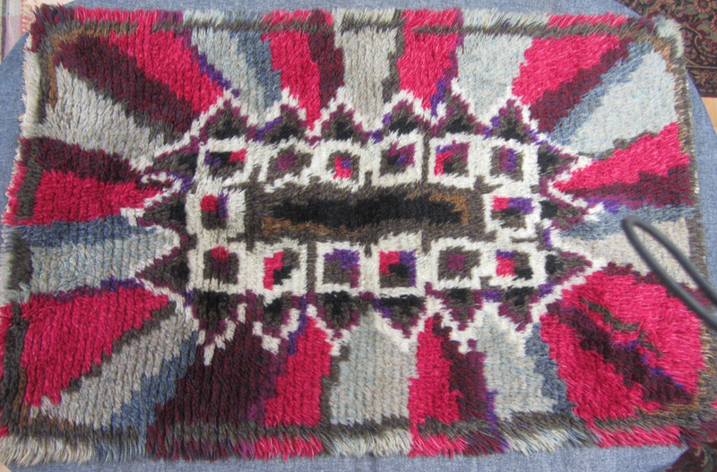 Swedish Scandinavian Rya Rug Wool Art Deco Mid-Century Modern Hand Made 48 x 30 gallery