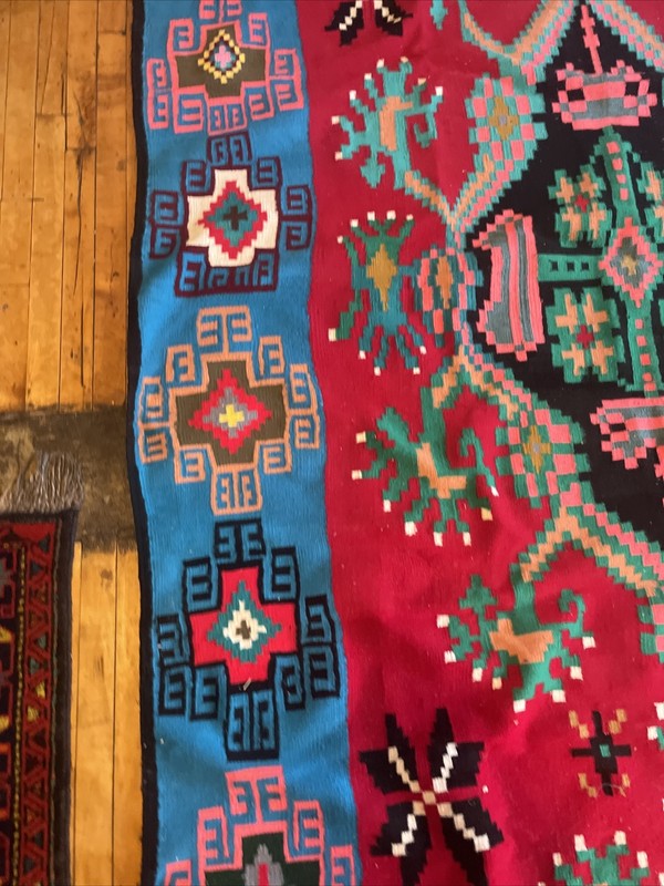 Vintage handwoven flat weave wool Tunisian art tapestry Kilim 14’x6’6” colorful gallery