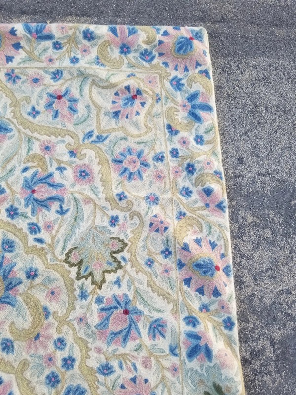 Vintage Traditional Handmade Kashmiri Chain Stitch Wool Blue Kilim 4.8x2.10ft gallery