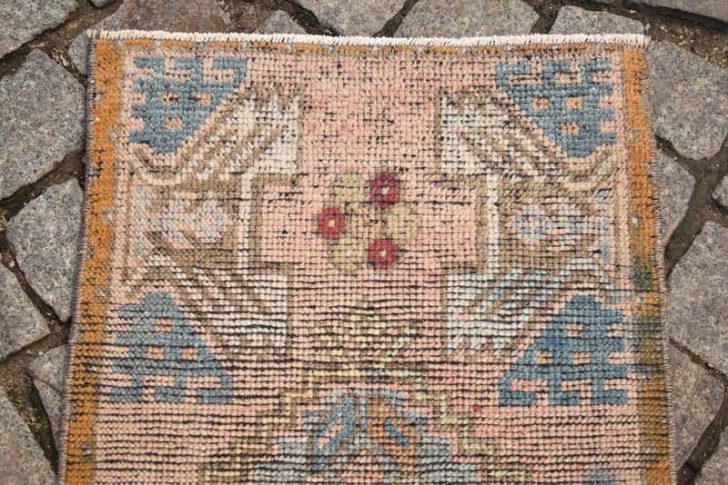 Turkish Rug 18'' x 37'' Vintage Anatolian Hand Knotted Oushak Rug Muted Dye Rug gallery