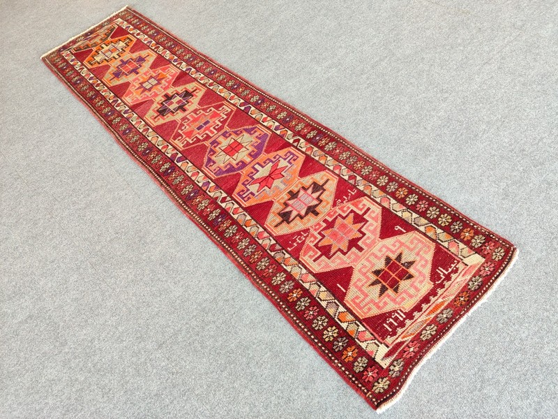 Rare Antique rug 3x10, Turkish runner 3x10 vintage, Heriz rug, Herki rug red gallery