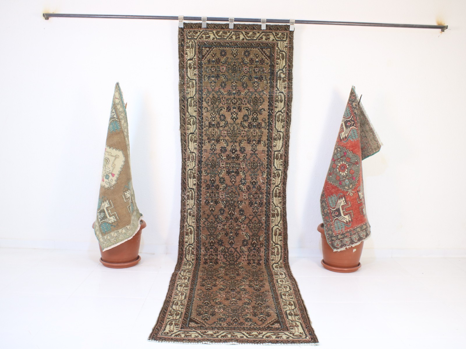 2x10 Red Beige Runner Rug, Handmade Turkish Rug, Vintage Medallion, 2.6x9.7 Ft gallery