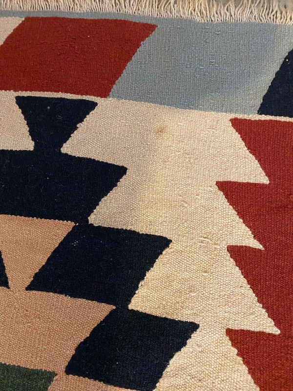 Vintage Antique Wool Handwoven Flat Weave Turkish Aztec Fringed Area Rug 7'x9' gallery