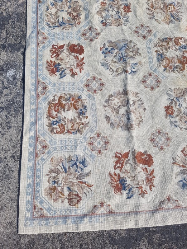 Vintage French Floral Needlepoint Handmade Multicolor Rug Wool Carpet 150x93 cm gallery