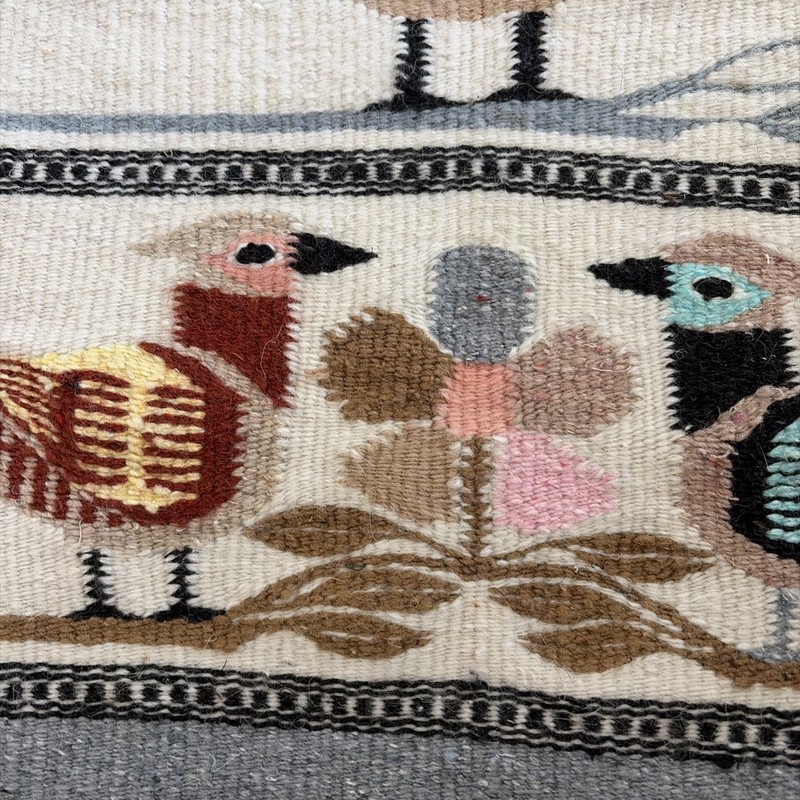 VINTAGE NORTH AMERICAN WOVEN INDIAN RUG WITH BIRD MOTIF APPROX. 28" X 18" gallery