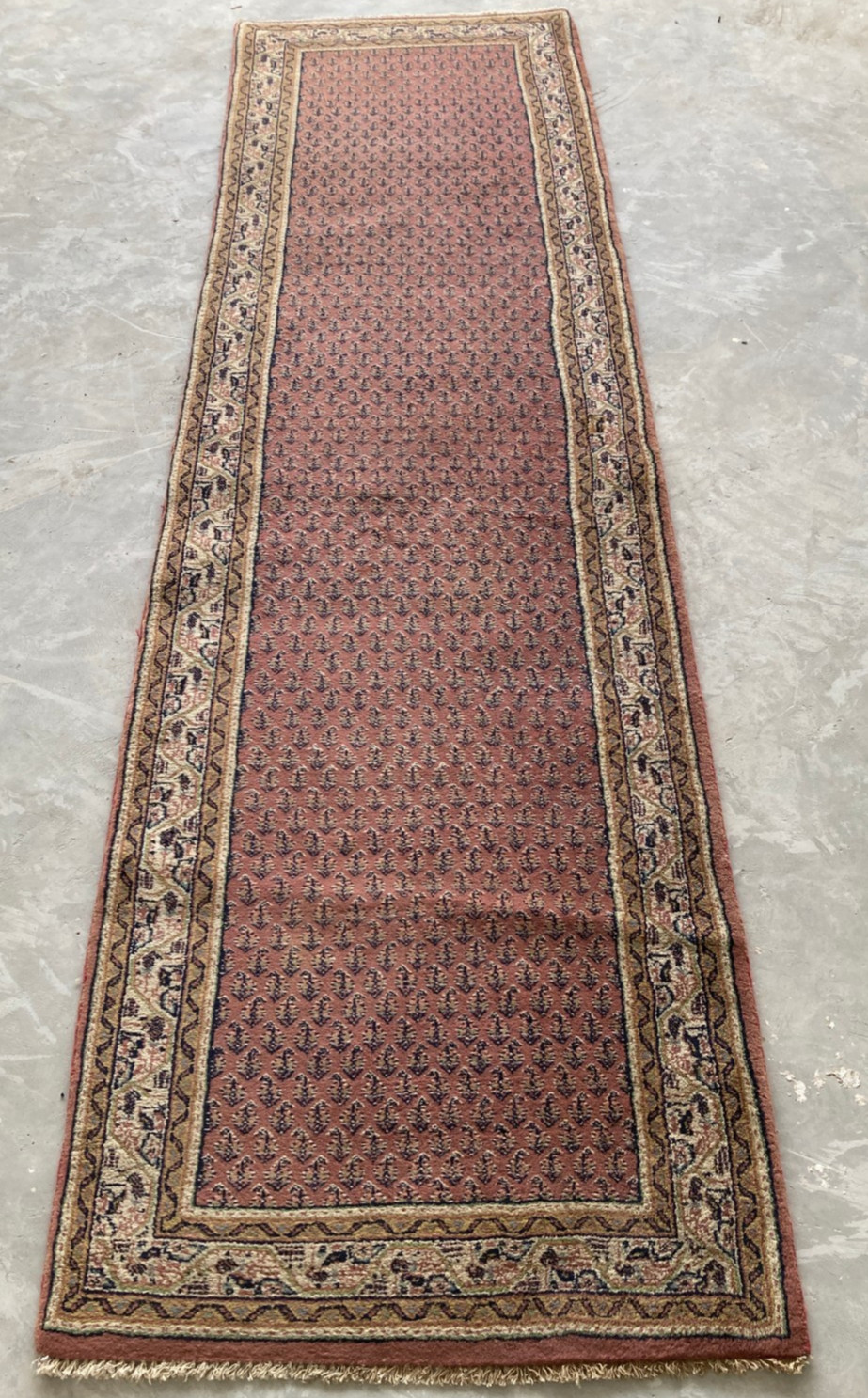 Vintage Traditional Hand-knotted Geometric Floral Oriental Runner Rug 285x82 cm gallery