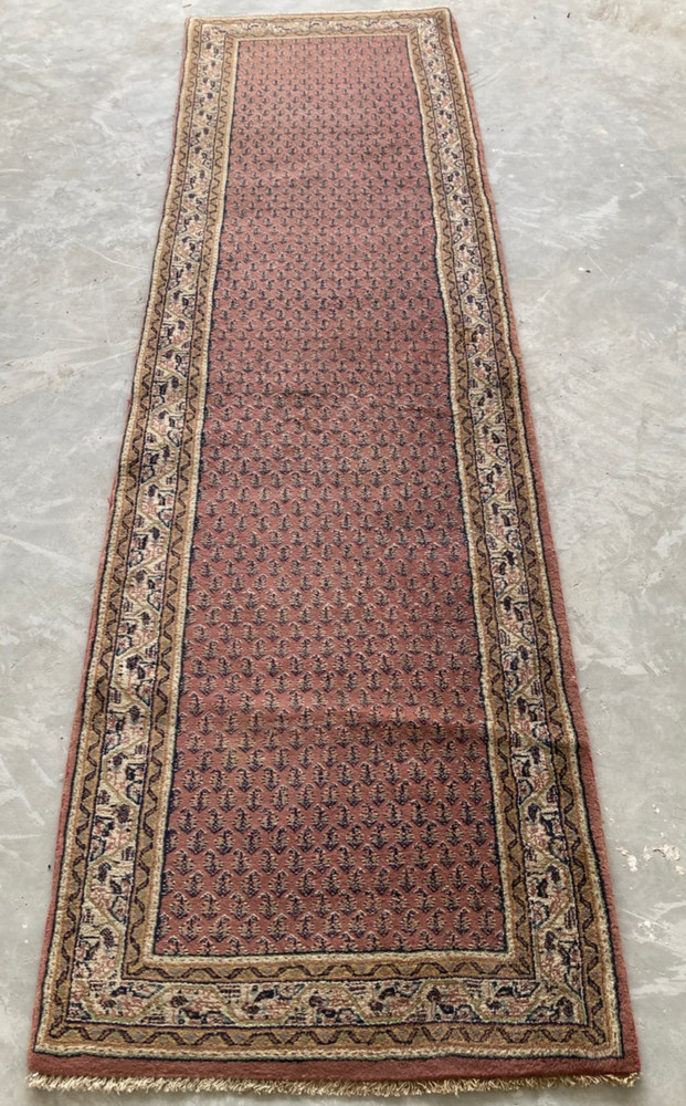 Vintage Traditional Hand-knotted Geometric Floral Oriental Runner Rug 285x82 cm