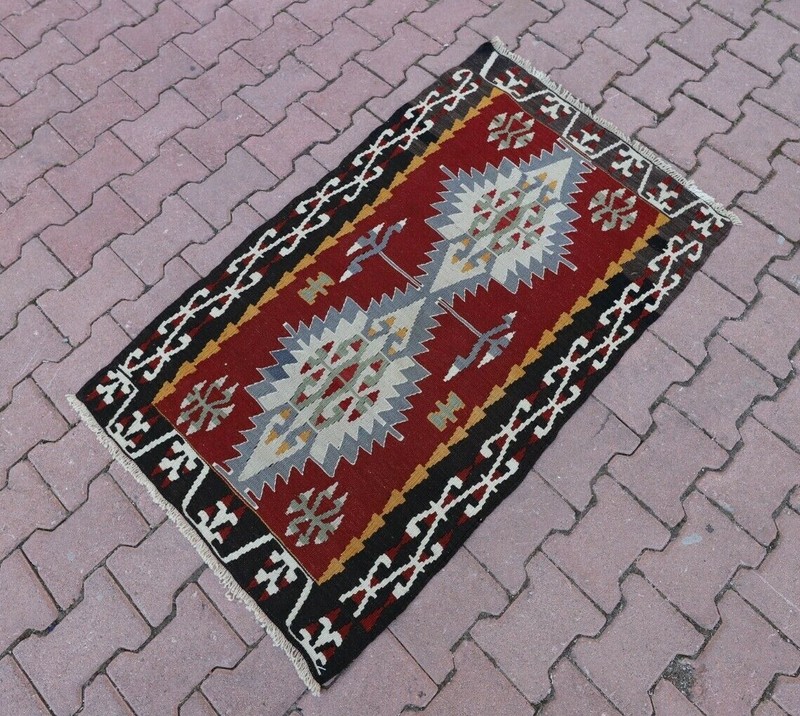 Cappadocia Tribal Vintage Carpet Anatolian Kilim Hand Knotted Black Rug 3x4 ft gallery