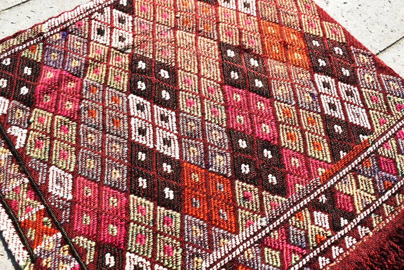 Antique Turkish Rug 15'' x 14'' Armanian Weave Collector's Item Kilim Bag Face gallery