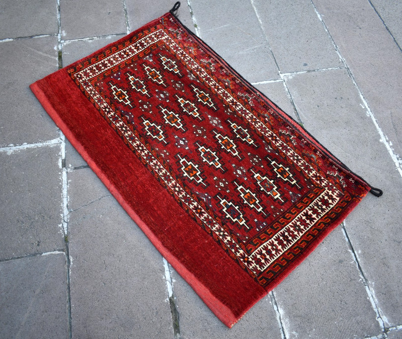 Fabulous Antique Tribal Rug 48'' x 29'' Turkoman Yomud Camel Bag Chuval Wool Rug gallery