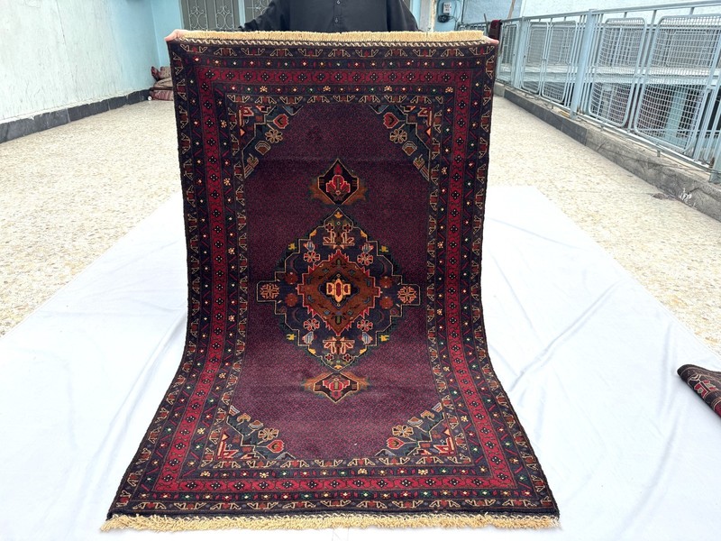 4x6 ft Fine Afghan Hand knotted Area Rug Red Geometric Baluchi Medallion Carpet gallery