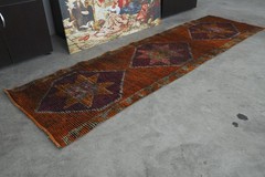3×9 runner rug, handmade vintage turkish rug runner, neutral oushak rug,331