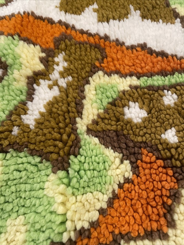 Vintage 1960s 1970s Mushrooms Hooked Rug Welcome Bath Mat Groovy Yellow Orange gallery