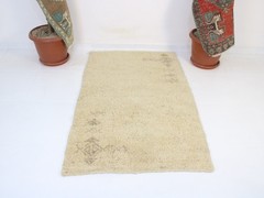 3×5 Turkish Handmade Sheepskin Rug Beige Shag Wool 3.0×4.9 ft