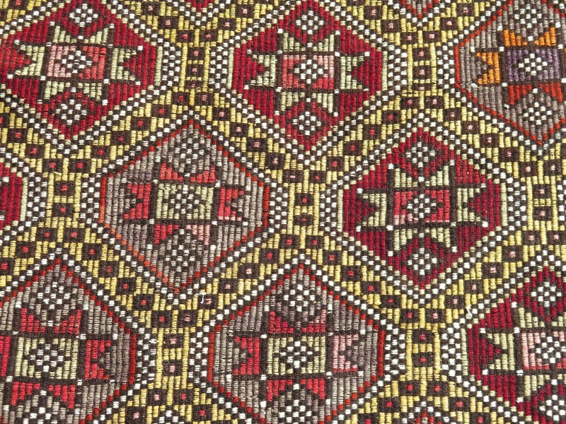 Area Rugs, Wool Rug, Boho Rug, Embroidery Rug, Vintage Turkish Kilim 74"x112" gallery