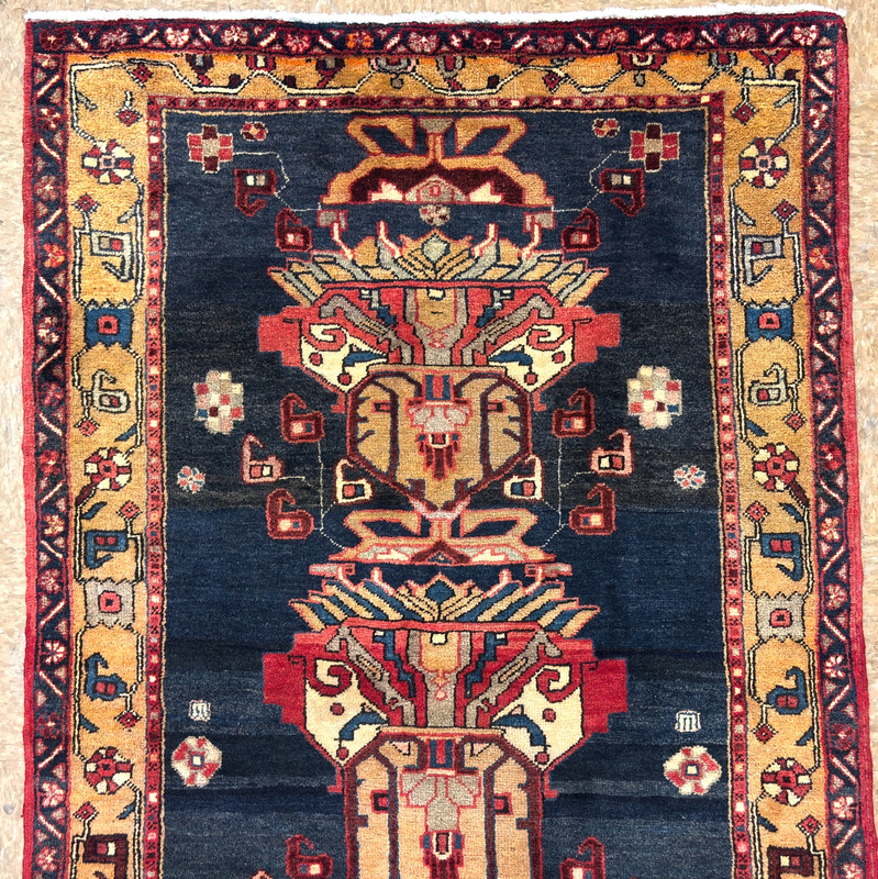 Vintage Ardebil Runner Rug 4x11 Hand Knotted Wool Tribal Navy Geometric Oriental gallery