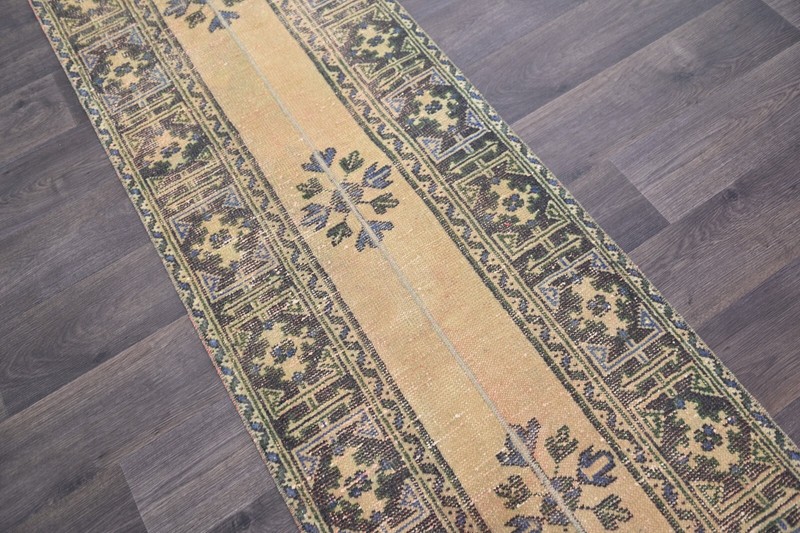 Vintage Turkish Runner Rug 2x10ft Wool Anatolian Handmade Hallway Oushak BEIGE gallery