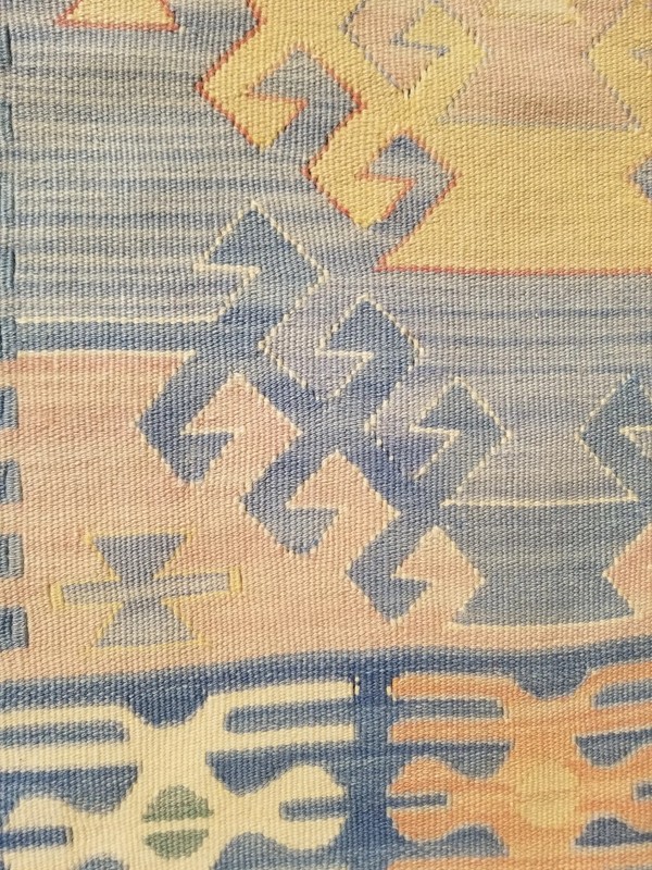 Distressed Vintage Traditional Handmade Turkish Wool Blue Kilim 5.9x2.2ft gallery