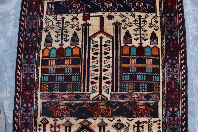 Fabulous Afghan Handmade Tribal Baluchi Pictorial Rug 7'4 x 3'1 Ft gallery