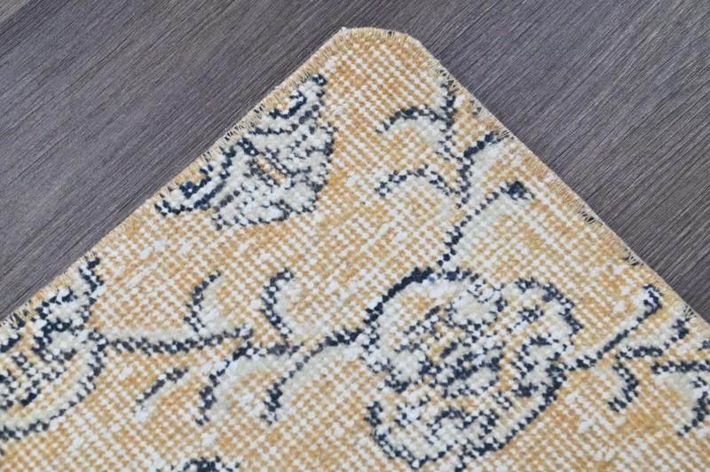 Oushak Turkish Doormat Rug 1x4 BEIGE Anatolian Handmade Vintage Small Kilim Rug gallery