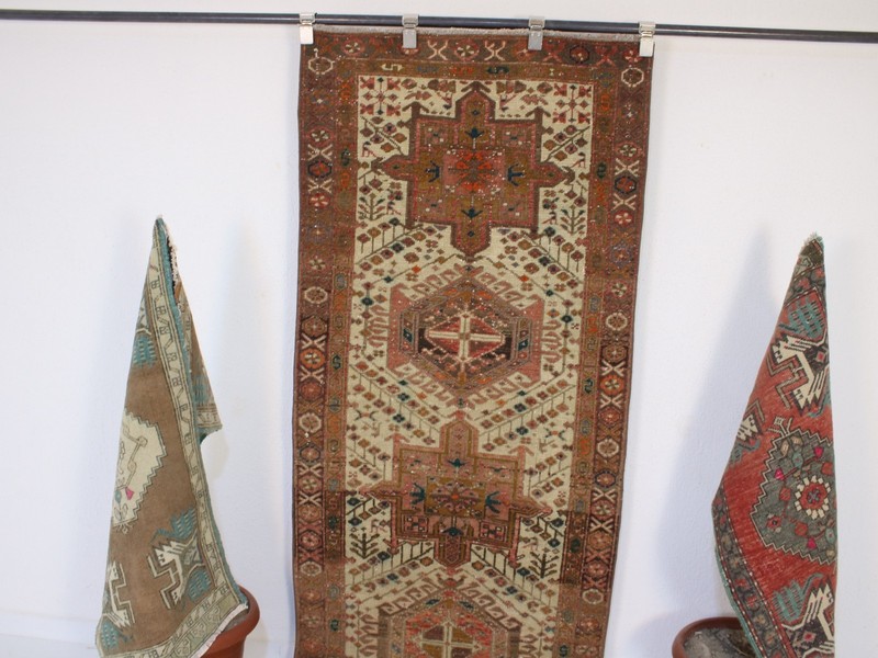 3x14 Ft Brtown White Runner Rug, Handmade Turkish Rug, Vintage Runner, 2.8x13.7 gallery