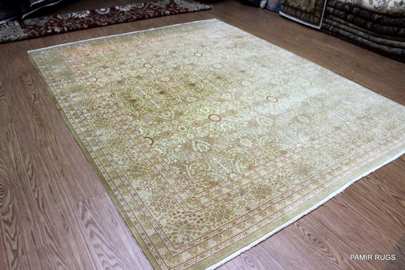 _HANDMADE_RUG_8X10_ FT. FINE hand knotted RUG Soft beige gold color Oriental gallery