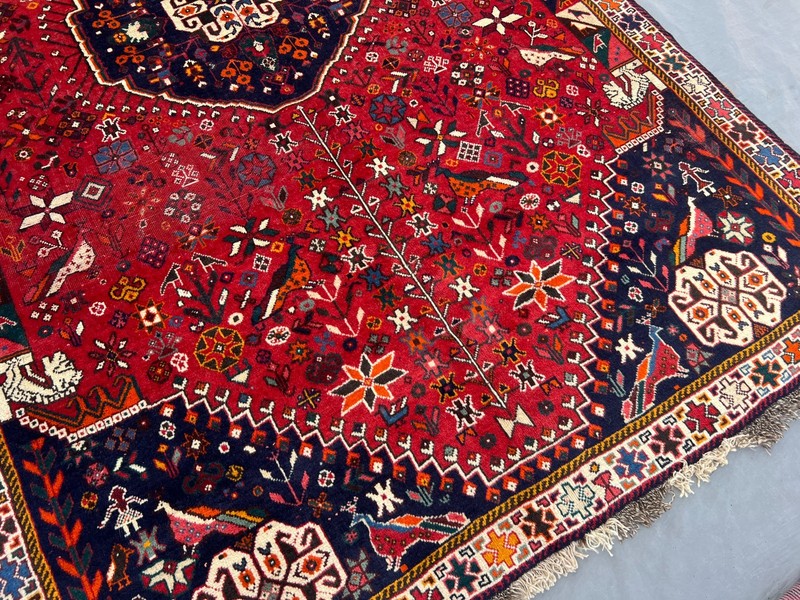 RED BLUE VINTAGE RUG 4x7 ANTIQUE HAND-KNOTTED traditional handmade oriental 5x7 gallery