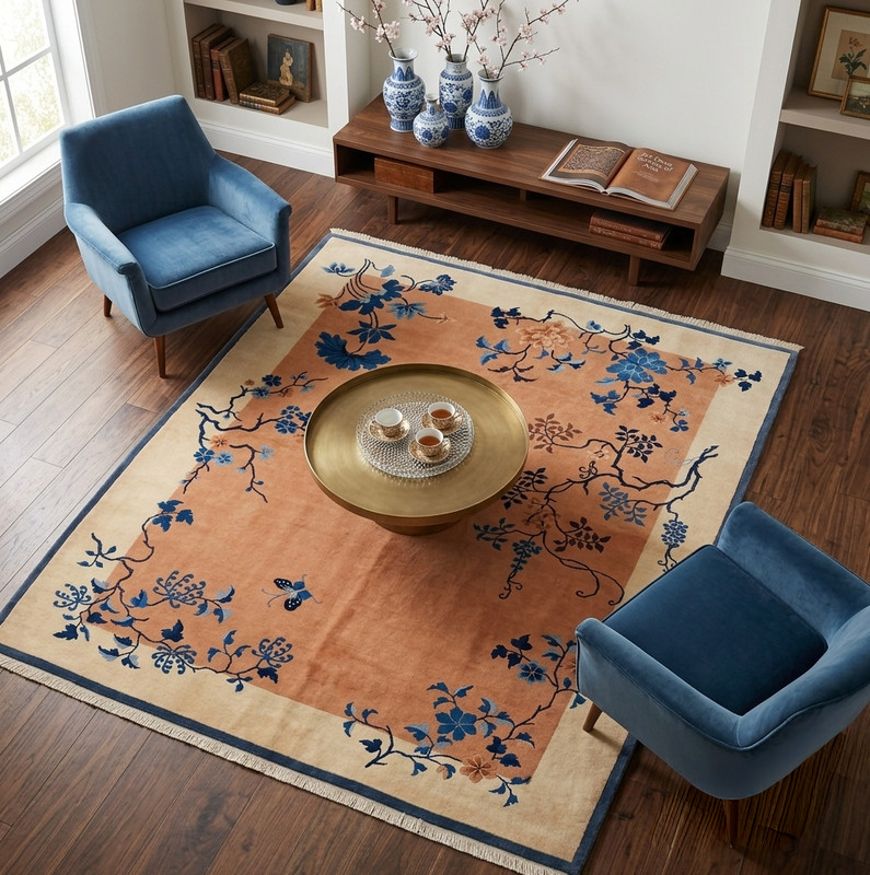 9×12ft Handmade Chinese Art Deco Rug Floral Wool Area Rug Oriental Vintage Decor gallery