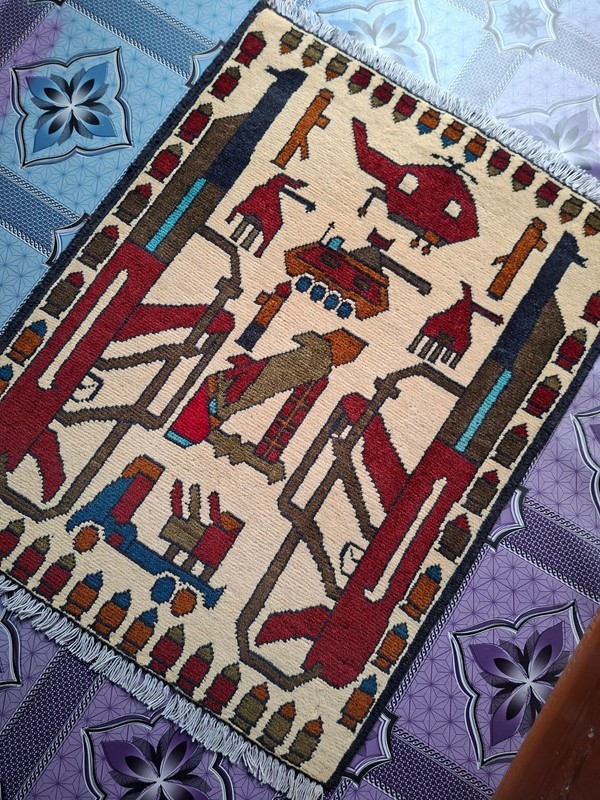 M110 Vintage Afghan War Rug 9/11 Handmade Wool Pictorial Tribal Rug 81 ×64 Cm gallery
