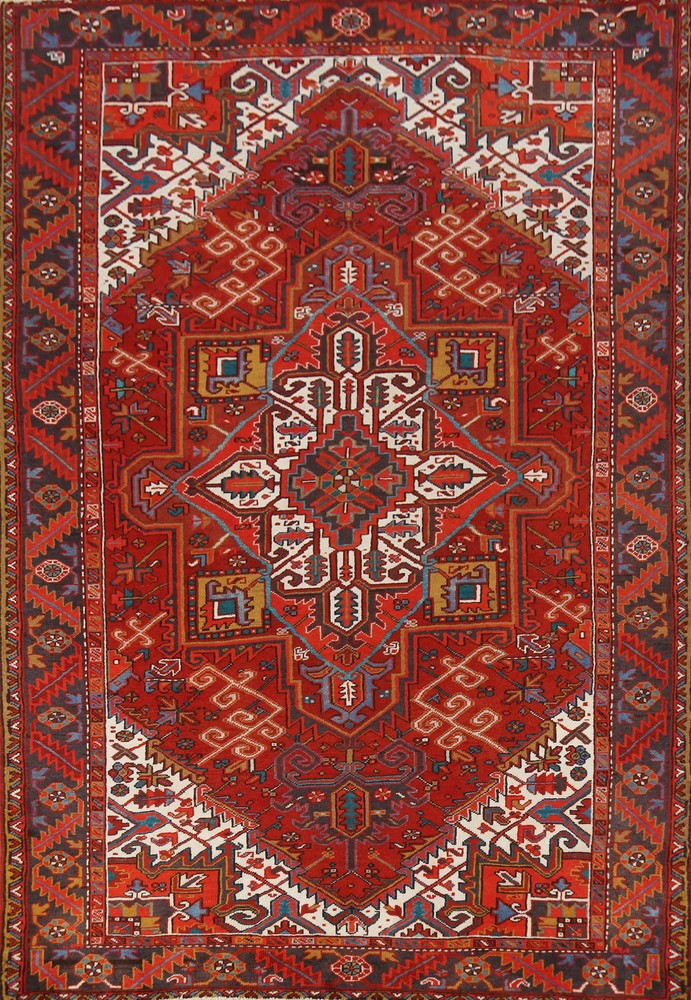 Traditional Geometric Red Wool Heriiz Tribal Handmade Vintage Room Size Rug 8x10