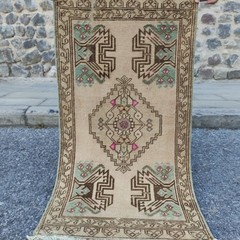 2×3 Turkish Vintage Small Rug 1.8 x 3.41 ft Handmade Big Bath Mat (55 x 104 cm)