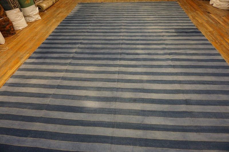 10X15 Vintage Indian Dhurries Blue Cotton Area Rug 1935 gallery