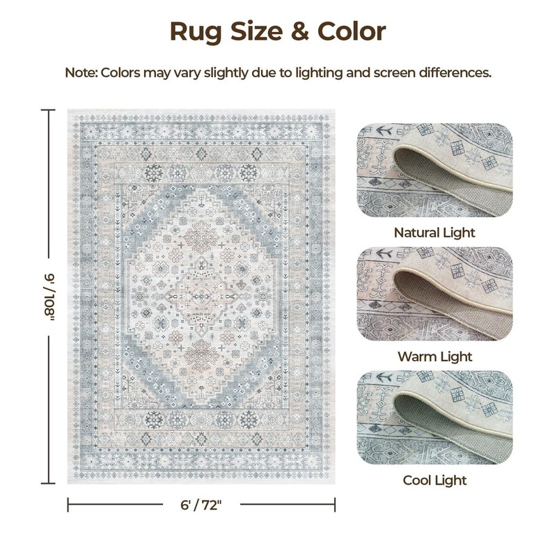 6x9 Washable Area Rugs, Large Living Room Rug, Vintage Boho Carpet, Non Slip ... gallery
