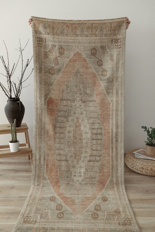 3x8 Vintage Turkish Runner Rug, Hand Knotted Wool Hallway Rug,Oushak Runner, gallery