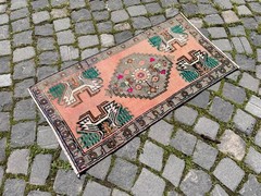 Bohemian Small Rug, Turkish Vintage Rug, Handmade Wool Rug, 1,5 x 3,0 ft